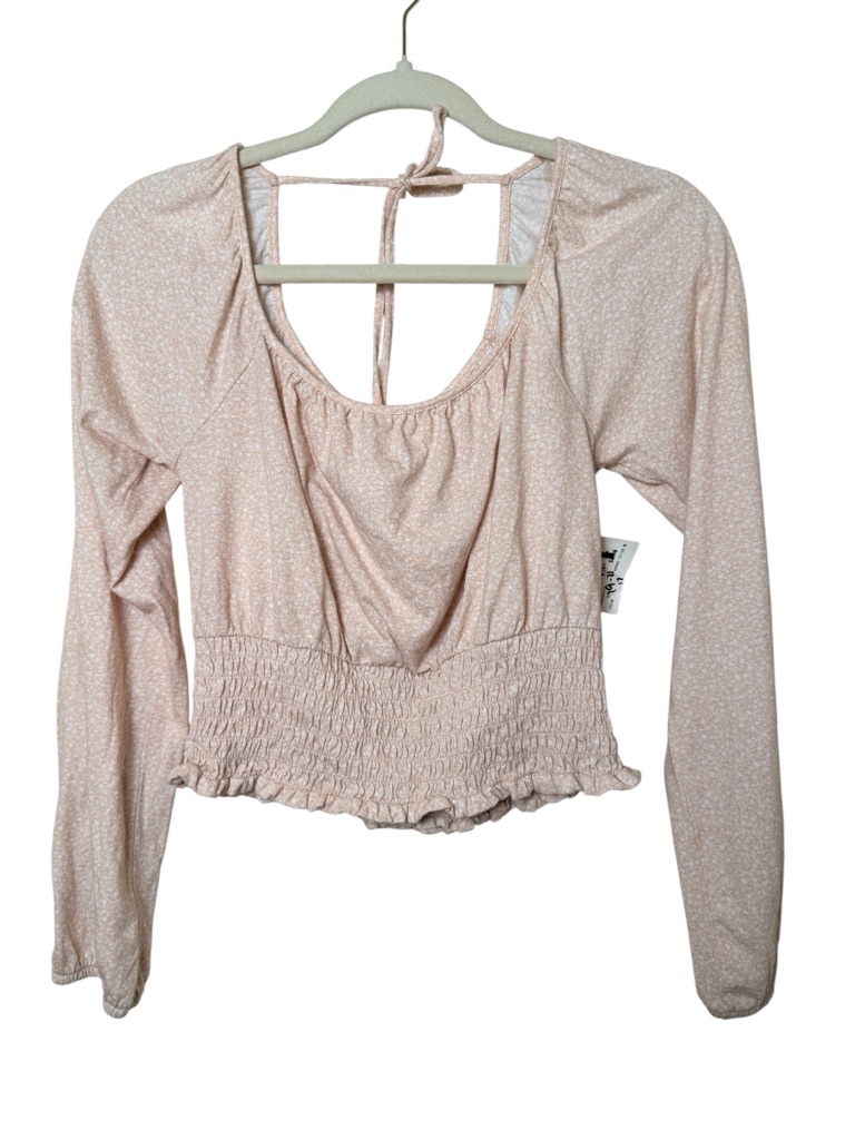 Arizona Jean Company Medium Light Blush Smocked-Hem Long Sleeve Top